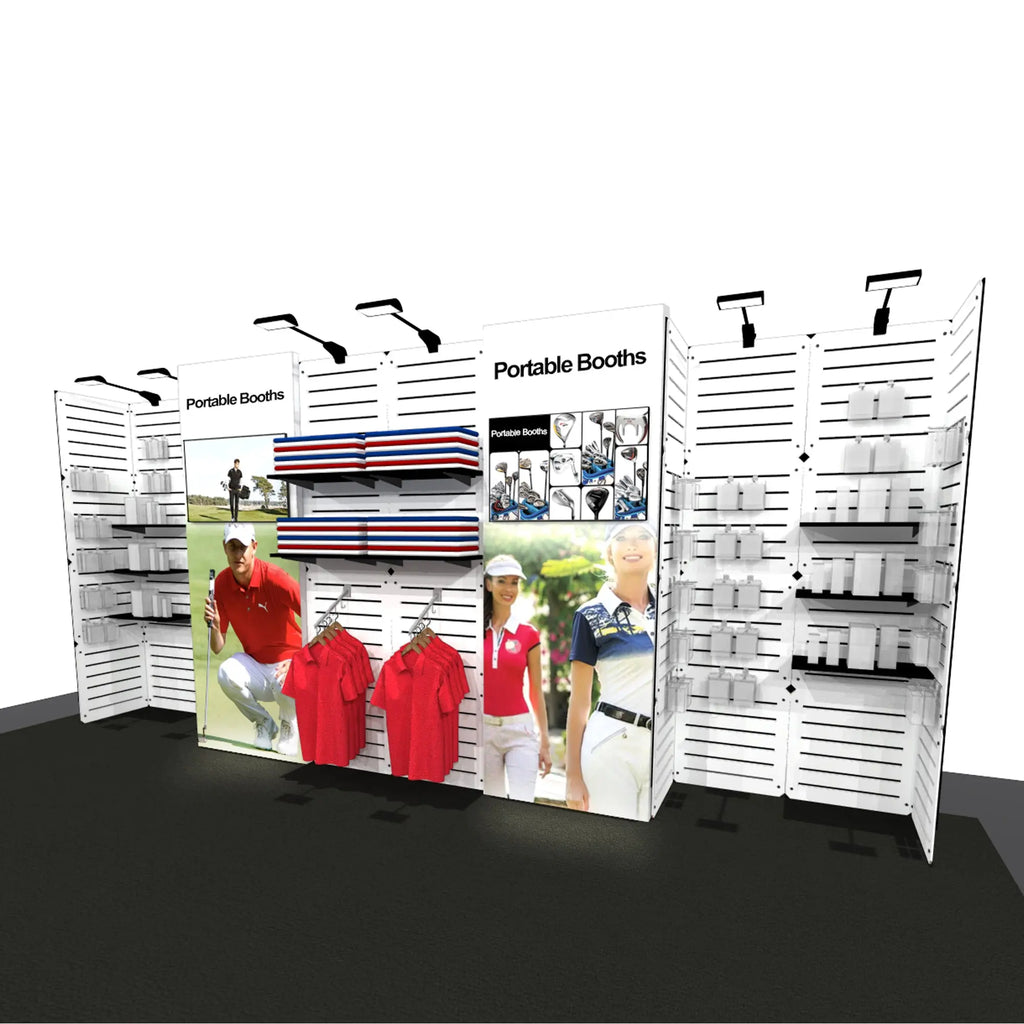 Slat Panel Display With Lightbox Modules Portable Booths