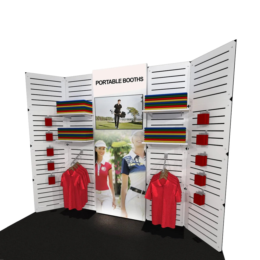 Slat Panel Display With Lightbox Center Section Portable Booths