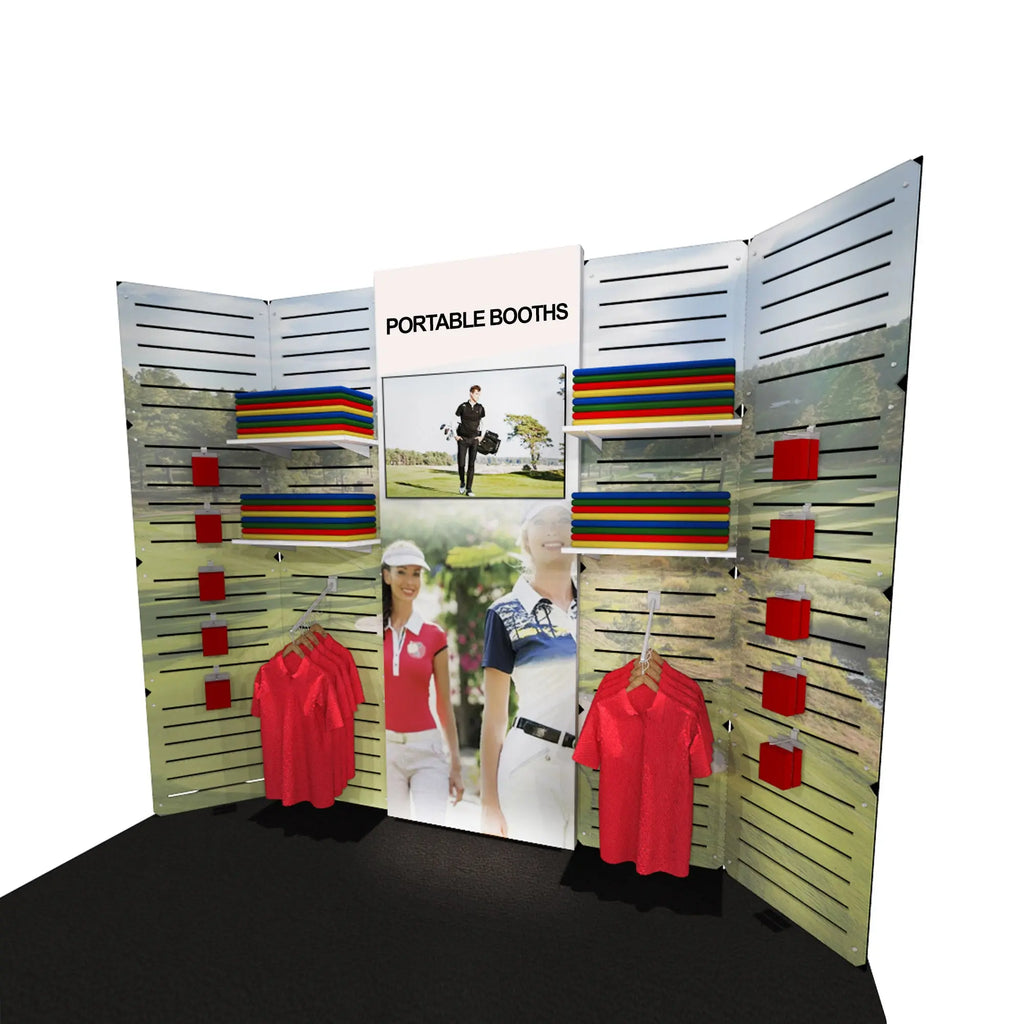 Slat Panel Display With Lightbox Center Section Portable Booths