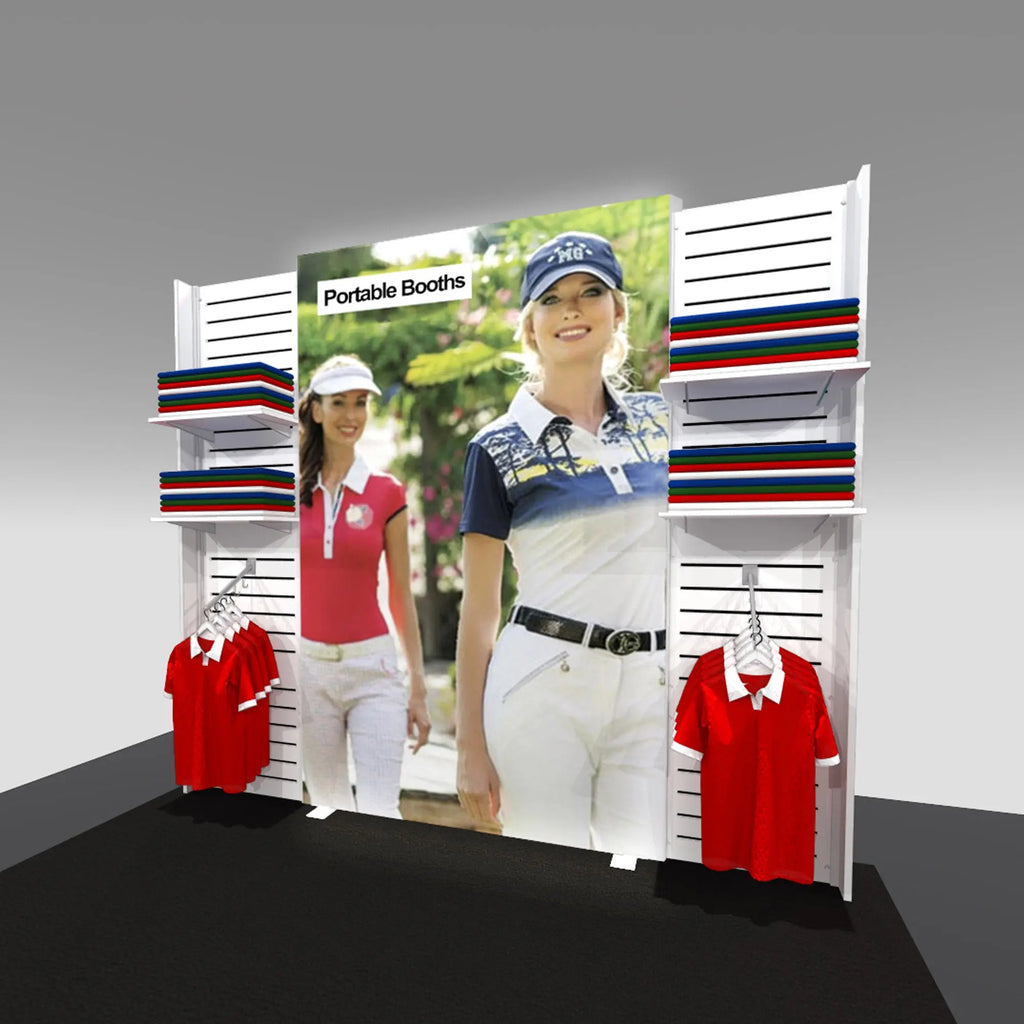 10' Display with Center Light Box (optional monitor mount) and Slat Panels for Product Display Portable Booths