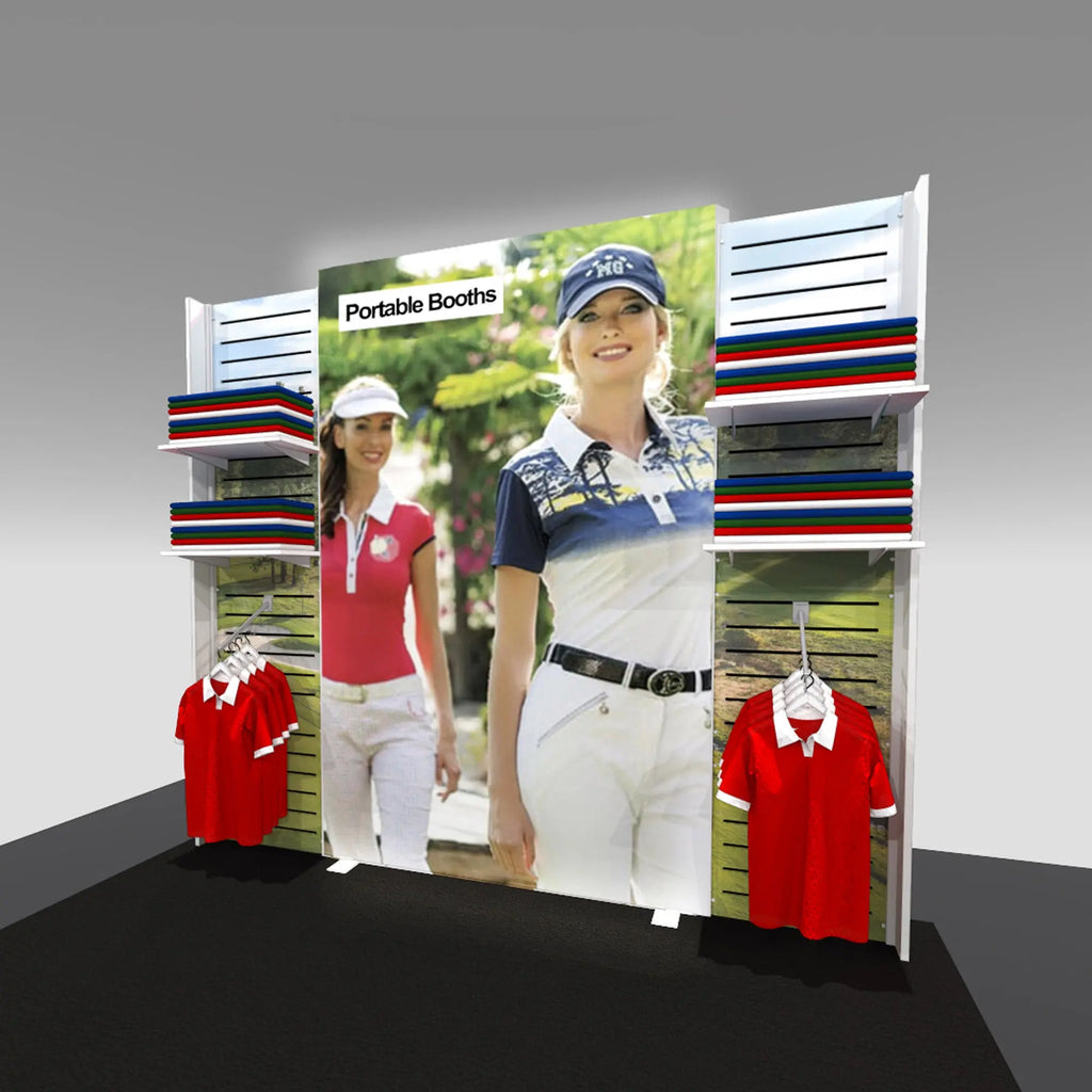 10' Display with Center Light Box (optional monitor mount) and Slat Panels for Product Display Portable Booths