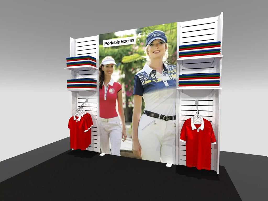 10' Display with Center Light Box (optional monitor mount) and Slat Panels for Product Display Portable Booths